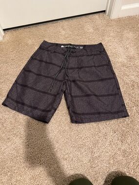 Free World Men's Black Charcoal Stripe Swim Board Shorts